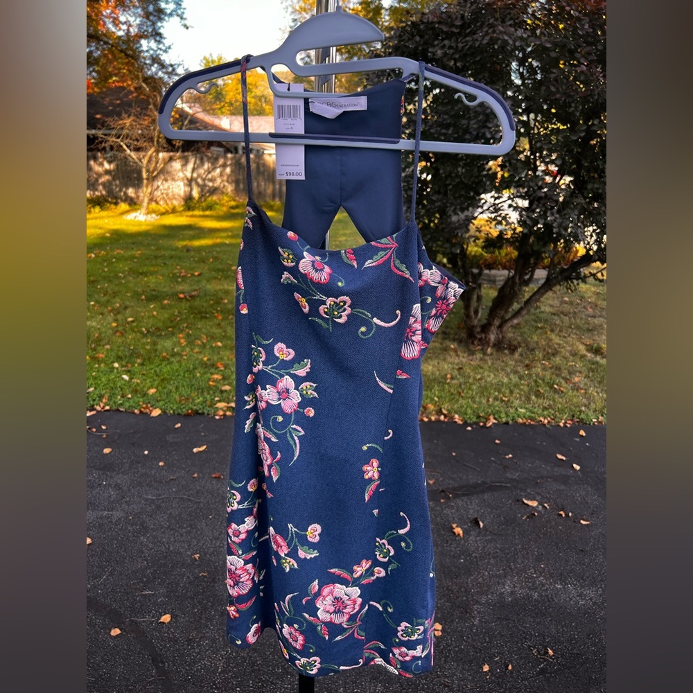 BCBGeneration Women’s Denim Mini Dress with Flowers Embroidered